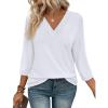 image:imageWIHOLL Womens Tops 34 Length Sleeve V Neck Casual Tunic Tops Basic Shirts Loose Fit BlouseA White