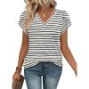 image:imageWIHOLL Womens Tops V Neck Summer Petal Sleeve Casual TshirtsZ0striped Black