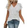 image:imageWIHOLL Womens Tops V Neck Summer Petal Sleeve Casual TshirtsZ0striped Grey