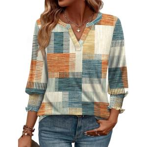 image:imageWIHOLL 34 Length Sleeve Womens Tops Summer Shirts Spring Vacation Outfits Dressy Casual Trendy Fall S3XL01orange and Blue Plaid