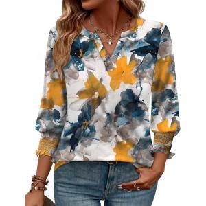 image:imageWIHOLL 34 Length Sleeve Womens Tops Summer Shirts Spring Vacation Outfits Dressy Casual Trendy Fall S3XL02multi Teal