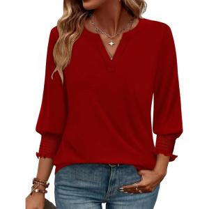 image:imageWIHOLL 34 Length Sleeve Womens Tops Summer Shirts Spring Vacation Outfits Dressy Casual Trendy Fall S3XL02red