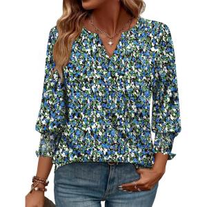 image:imageWIHOLL 34 Length Sleeve Womens Tops Summer Shirts Spring Vacation Outfits Dressy Casual Trendy Fall S3XL03  Floral Blue