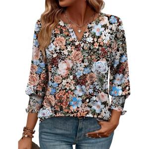image:imageWIHOLL 34 Length Sleeve Womens Tops Summer Shirts Spring Vacation Outfits Dressy Casual Trendy Fall S3XL03floral Khaki