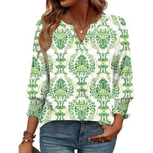 image:imageWIHOLL 34 Length Sleeve Womens Tops Summer Shirts Spring Vacation Outfits Dressy Casual Trendy Fall S3XL03green Ethnic Pattern