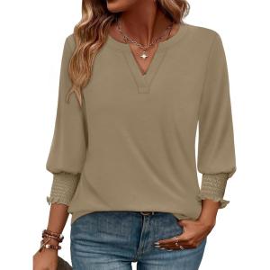 image:imageWIHOLL 34 Length Sleeve Womens Tops Summer Shirts Spring Vacation Outfits Dressy Casual Trendy Fall S3XL03khaki