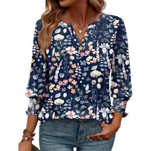 image:imageWIHOLL 34 Length Sleeve Womens Tops Summer Shirts Spring Vacation Outfits Dressy Casual Trendy Fall S3XL03navy Blue Floral