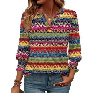 image:imageWIHOLL 34 Length Sleeve Womens Tops Summer Shirts Spring Vacation Outfits Dressy Casual Trendy Fall S3XL03tropical Bohemia