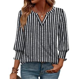 image:imageWIHOLL 34 Length Sleeve Womens Tops Summer Shirts Spring Vacation Outfits Dressy Casual Trendy Fall S3XL04black Stripe