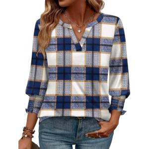 image:imageWIHOLL 34 Length Sleeve Womens Tops Summer Shirts Spring Vacation Outfits Dressy Casual Trendy Fall S3XL04blue Plaid