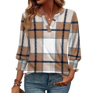 image:imageWIHOLL 34 Length Sleeve Womens Tops Summer Shirts Spring Vacation Outfits Dressy Casual Trendy Fall S3XL04brown Plaid