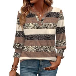 image:imageWIHOLL 34 Length Sleeve Womens Tops Summer Shirts Spring Vacation Outfits Dressy Casual Trendy Fall S3XL04brown Stripe