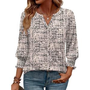 image:imageWIHOLL 34 Length Sleeve Womens Tops Summer Shirts Spring Vacation Outfits Dressy Casual Trendy Fall S3XL04khaki Houndstooth