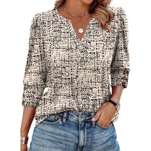 image:imageWIHOLL 34 Length Sleeve Womens Tops with Button Cuffs Dressy Casual V Neck Summer Outfits Early Fall Fashion Spring Clothes02  Beige Black