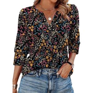 image:imageWIHOLL 34 Length Sleeve Womens Tops with Button Cuffs Dressy Casual V Neck Summer Outfits Early Fall Fashion Spring Clothes02  Floral Print