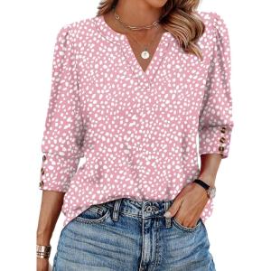 image:imageWIHOLL 34 Length Sleeve Womens Tops with Button Cuffs Dressy Casual V Neck Summer Outfits Early Fall Fashion Spring Clothes02  Pink Leopard Print
