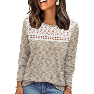 image:imageWIHOLL Blouses for Women Dressy Casual Lace Spring Long Sleeve Shirts 2026 Trendy Sweaters Waffle Knit Beach Vacation ClothesKfantasy Khaki