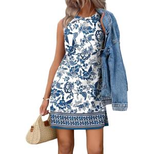 image:imageWIHOLL Casual Dresses for Women Crewneck Sleeveless Tank Dress Summer Spring Boho Vacation ClothesBlue Boho Print