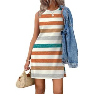 image:imageWIHOLL Casual Dresses for Women Crewneck Sleeveless Tank Dress Summer Spring Boho Vacation ClothesColor Stripe