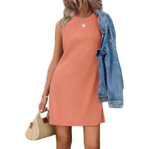 image:imageWIHOLL Casual Dresses for Women Crewneck Sleeveless Tank Dress Summer Spring Boho Vacation ClothesCoral