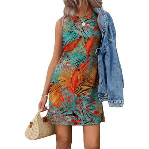 image:imageWIHOLL Casual Dresses for Women Crewneck Sleeveless Tank Dress Summer Spring Boho Vacation ClothesFloral Blue Orange