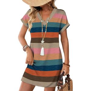 image:imageWIHOLL Dresses for Women 2026 Casual Summer Tshirt Dress Wedding Guest Dresses Fashion Beach Vacation Clothes1colorful Stripe
