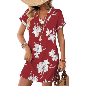 image:imageWIHOLL Dresses for Women 2026 Casual Summer Tshirt Dress Wedding Guest Dresses Fashion Beach Vacation Clothes3red Lily Print