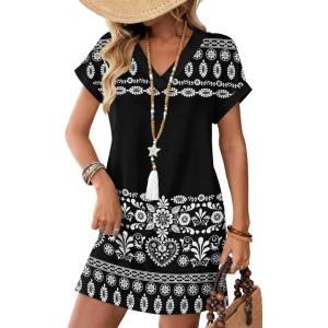 image:imageWIHOLL Dresses for Women 2026 Casual Summer Tshirt Dress Wedding Guest Dresses Fashion Beach Vacation ClothesFloral Black Stripes