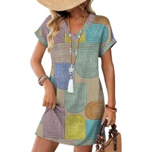 image:imageWIHOLL Dresses for Women 2026 Casual Summer Tshirt Dress Wedding Guest Dresses Fashion Beach Vacation ClothesMulticolored Geometric