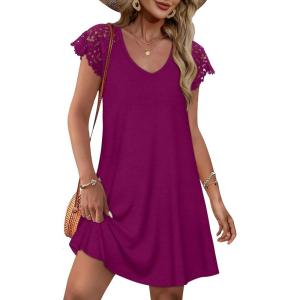 image:imageWIHOLL Dresses for Women Summer Casual Wedding Guest Dress Lace Short Sleeve Cute Sundresses Fashion Beach Vacation ClothesPurple
