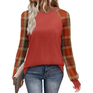 image:imageWIHOLL Long Sleeve Shirts for Women Color Block Raglan Tops Casual Crewneck Basic Tees Fall Clothes 2026 Fashion02  Caramel