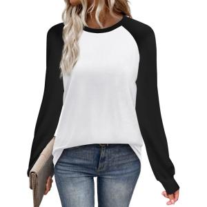 image:imageWIHOLL Long Sleeve Shirts for Women Color Block Raglan Tops Casual Crewneck Basic Tees Fall Clothes 2026 Fashion04  White