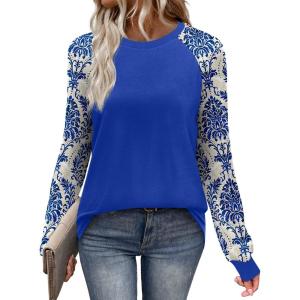 image:imageWIHOLL Long Sleeve Shirts for Women Color Block Raglan Tops Casual Crewneck Basic Tees Fall Clothes 2026 Fashion05  Blue Print