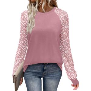 image:imageWIHOLL Long Sleeve Shirts for Women Color Block Raglan Tops Casual Crewneck Basic Tees Fall Clothes 2026 Fashion05  Pink Leopard