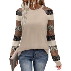 image:imageWIHOLL Long Sleeve Shirts for Women Color Block Raglan Tops Casual Crewneck Basic Tees Fall Clothes 2026 Fashion05  Stripes