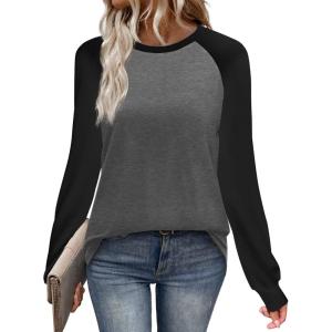 image:imageWIHOLL Long Sleeve Shirts for Women Color Block Raglan Tops Casual Crewneck Basic Tees Fall Clothes 2026 Fashion06  Dark Grey