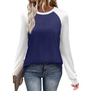 image:imageWIHOLL Long Sleeve Shirts for Women Color Block Raglan Tops Casual Crewneck Basic Tees Fall Clothes 2026 Fashion08  Navy Blue