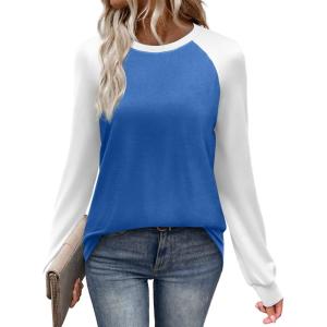 image:imageWIHOLL Long Sleeve Shirts for Women Color Block Raglan Tops Casual Crewneck Basic Tees Fall Clothes 2026 Fashion10  Blue