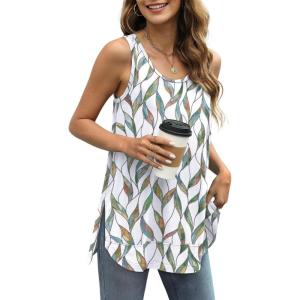 image:imageWIHOLL Loose Fit Tank Tops for Women Scoop Neck Summer Side Split Sleeveless Shirts 2026 FashionGwhite Print