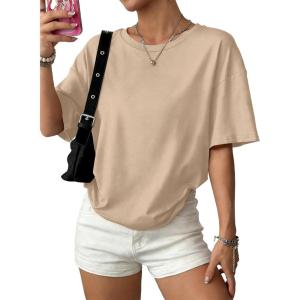 image:imageWIHOLL Oversized Tshirts for Women Summer Crew Neck Short Sleeve Graphic Tees Casual Loose Fit Workout Tops 2026Beige