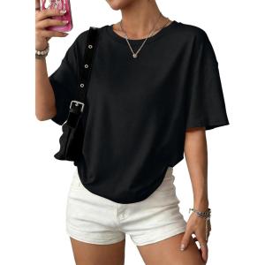 image:imageWIHOLL Oversized Tshirts for Women Summer Crew Neck Short Sleeve Graphic Tees Casual Loose Fit Workout Tops 2026Black