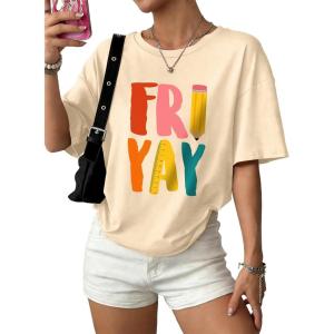 image:imageWIHOLL Oversized Tshirts for Women Summer Crew Neck Short Sleeve Graphic Tees Casual Loose Fit Workout Tops 2026Color Letters Print
