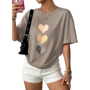 image:imageWIHOLL Oversized Tshirts for Women Summer Crew Neck Short Sleeve Graphic Tees Casual Loose Fit Workout Tops 2026Heart Shaped Print