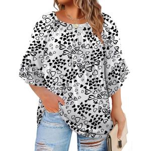 image:imageWIHOLL Plus Size Tops for Women 34 Length Sleeve Blouses Dressy Casual Tshirts Shirts Fahion Summer OutfitsFloral 05