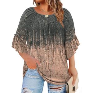 image:imageWIHOLL Plus Size Tops for Women 34 Length Sleeve Blouses Dressy Casual Tshirts Shirts Fahion Summer OutfitsFloral 07