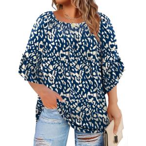 image:imageWIHOLL Plus Size Tops for Women 34 Length Sleeve Blouses Dressy Casual Tshirts Shirts Fahion Summer OutfitsFloral 08