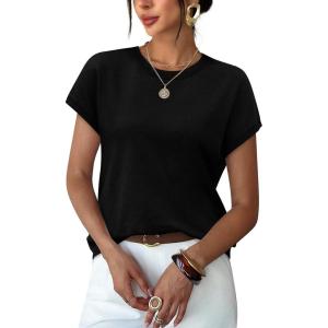 image:imageWIHOLL Short Sleeve Sweater for Women Summer Tops Crew Neck Fashion Clothing Tshirts Shirts Travel Outfits Dressy CasualBlack