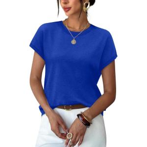 image:imageWIHOLL Short Sleeve Sweater for Women Summer Tops Crew Neck Fashion Clothing Tshirts Shirts Travel Outfits Dressy CasualRoyal
