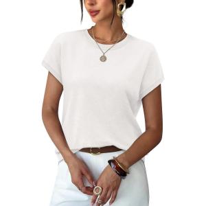 image:imageWIHOLL Short Sleeve Sweater for Women Summer Tops Crew Neck Fashion Clothing Tshirts Shirts Travel Outfits Dressy CasualWhite