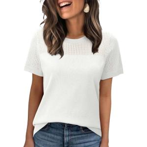image:imageWIHOLL Short Sleeve Sweater for Women Trendy Summer Tops 2026 Early Spring Fashion Business Casual Outfits01  Off White